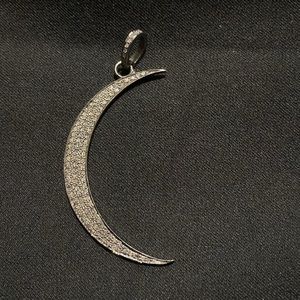 Beautiful Pave Diamond Large Crescent Moon Pendant